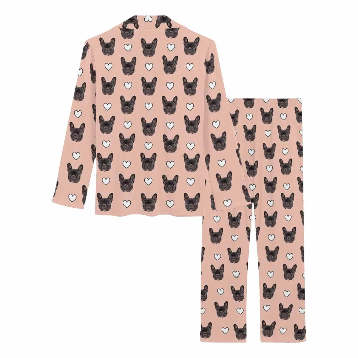 Custom Pet Face Love Heart Shape Couple Sleepwear Women's Lightweight Long Pajama Set Men's Sleepwear - Pink