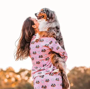 Custom Pet Face Love Heart Shape Couple Sleepwear Women's Lightweight Long Pajama Set Men's Sleepwear - Pink