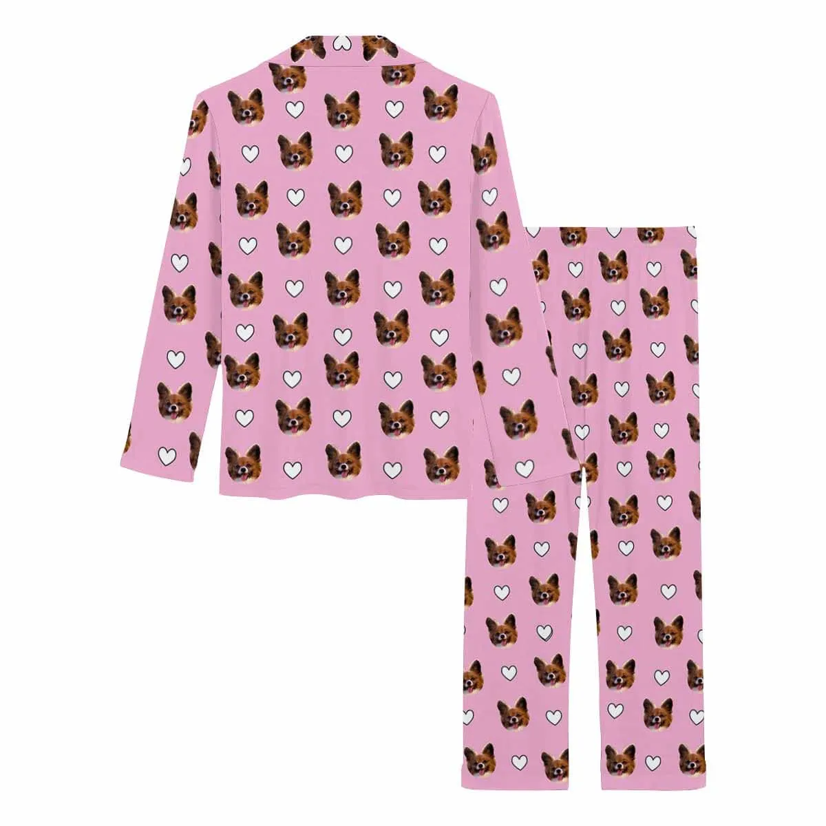 Custom Pet Face Love Heart Shape Couple Sleepwear Women's Lightweight Long Pajama Set Men's Sleepwear - Pink