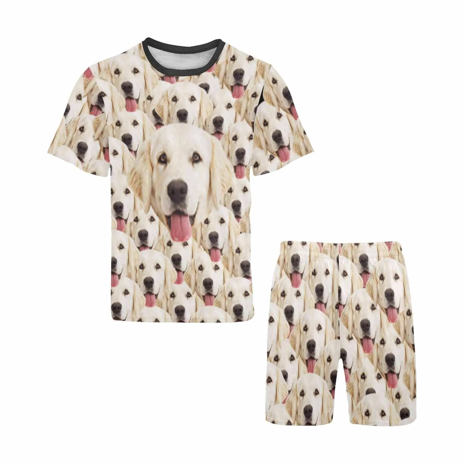 Custom Pet Face Pajamas Seamless Dog Men's Sleepwear Personalized Photo Men's Crew Neck Short Sleeve Pajama Set