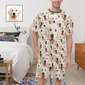 Custom Pet Face Pajamas Seamless Dog Men's Sleepwear Personalized Photo Men's Crew Neck Short Sleeve Pajama Set