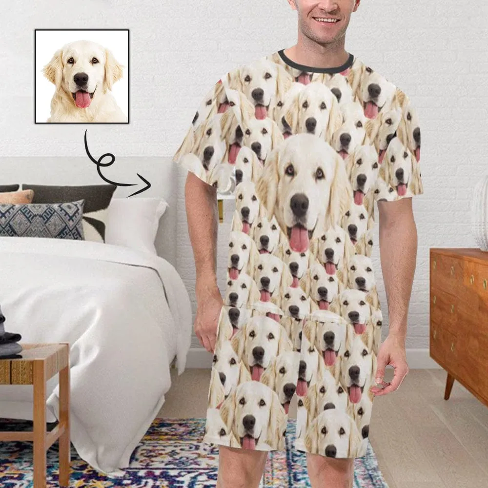 Custom Pet Face Pajamas Seamless Dog Men's Sleepwear Personalized Photo Men's Crew Neck Short Sleeve Pajama Set