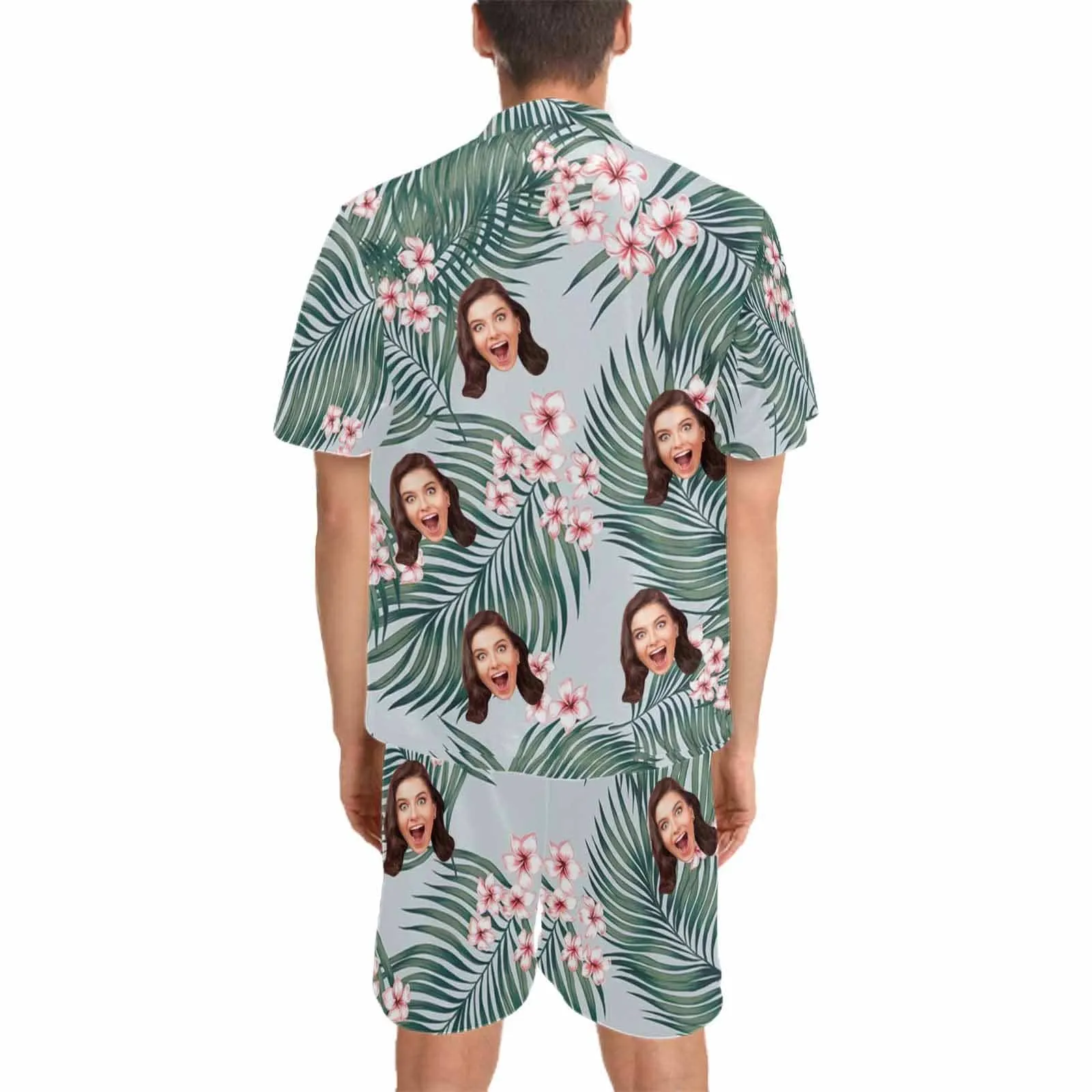 Custom Photo Pajamas Flower&Leaves Summer Loungewear Personalized Men's V-Neck Short Sleeve Pajama Set