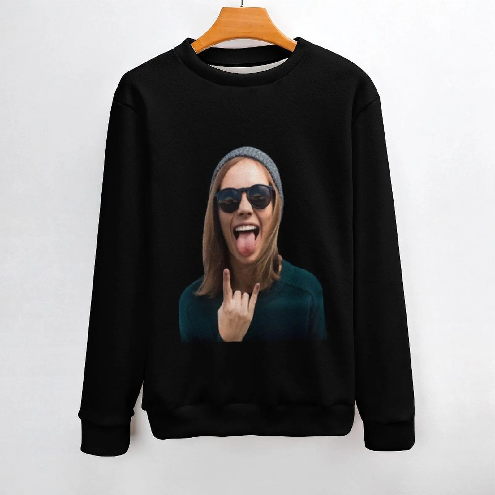 Custom Photo Round Neck Sweater for Men Simple Black Long Sleeve Lightweight Sweater Tops Personalized Ugly Sweater