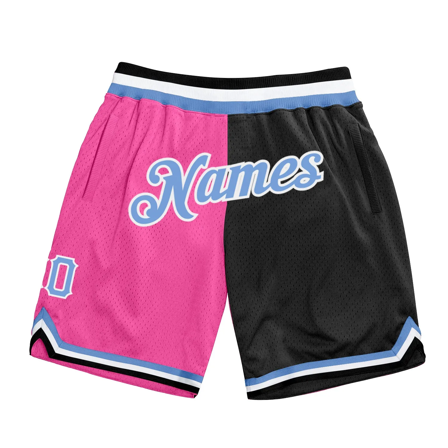 Custom Pink Light Blue-Black Authentic Throwback Split Fashion Basketball Shorts