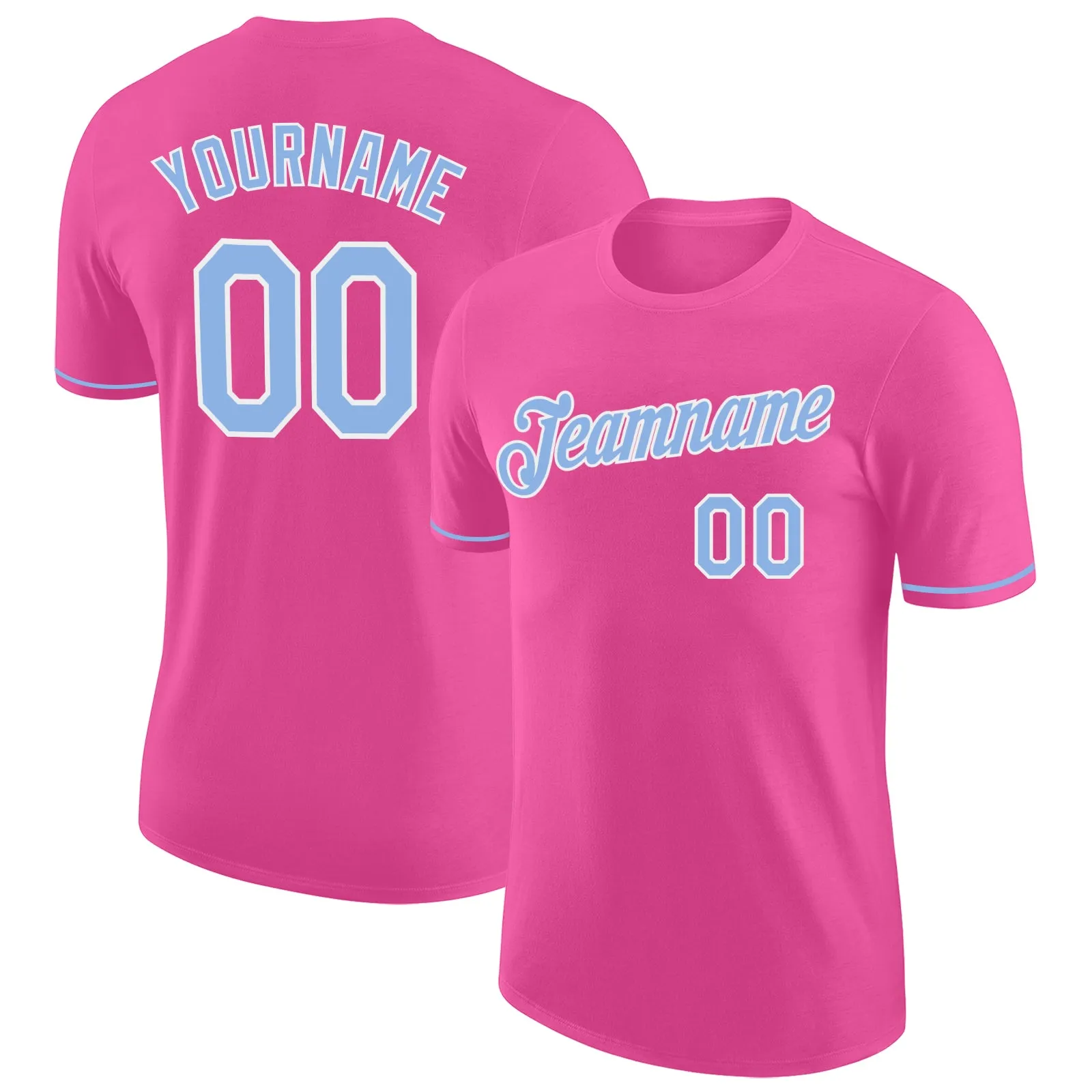 Custom Pink Light Blue-White Performance T-Shirt