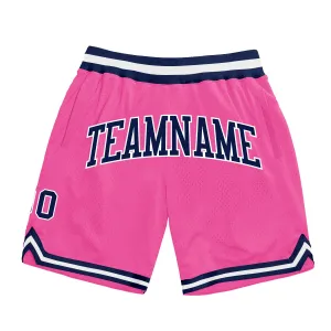 Custom Pink Navy-White Authentic Throwback Basketball Shorts