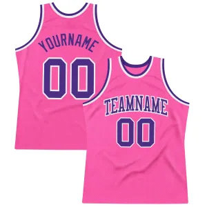 Custom Pink Purple-White Authentic Throwback Basketball Jersey