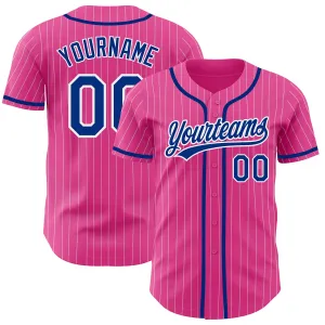 Custom Pink White Pinstripe Royal Authentic Baseball Jersey