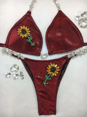 Custom Posing Exclusive Sunflower/Bees/Pineapple Or Star options bikini w/Embellishment $139.99 (choose any fabric color/choice of connectors)