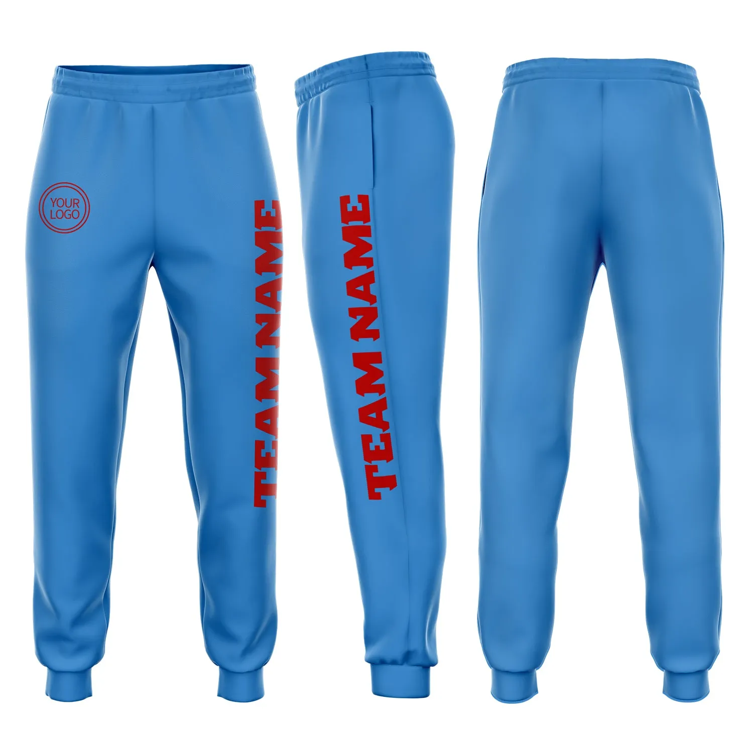 Custom Powder Blue Red Fleece Jogger Sweatpants