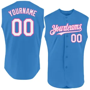 Custom Powder Blue White-Pink Authentic Sleeveless Baseball Jersey