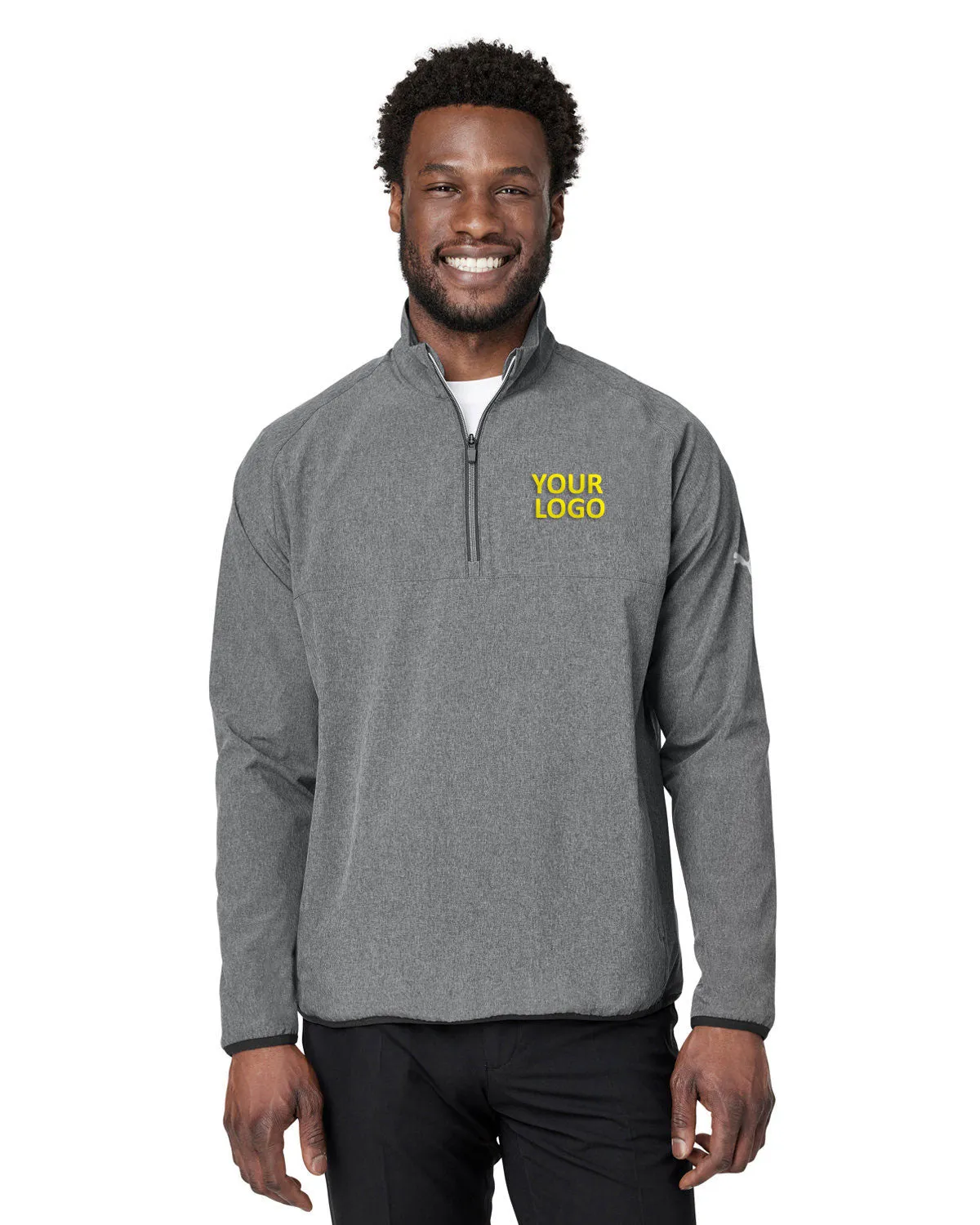 Custom Puma Men's Coastal Woven Quarter-Zip, Puma Black Heather