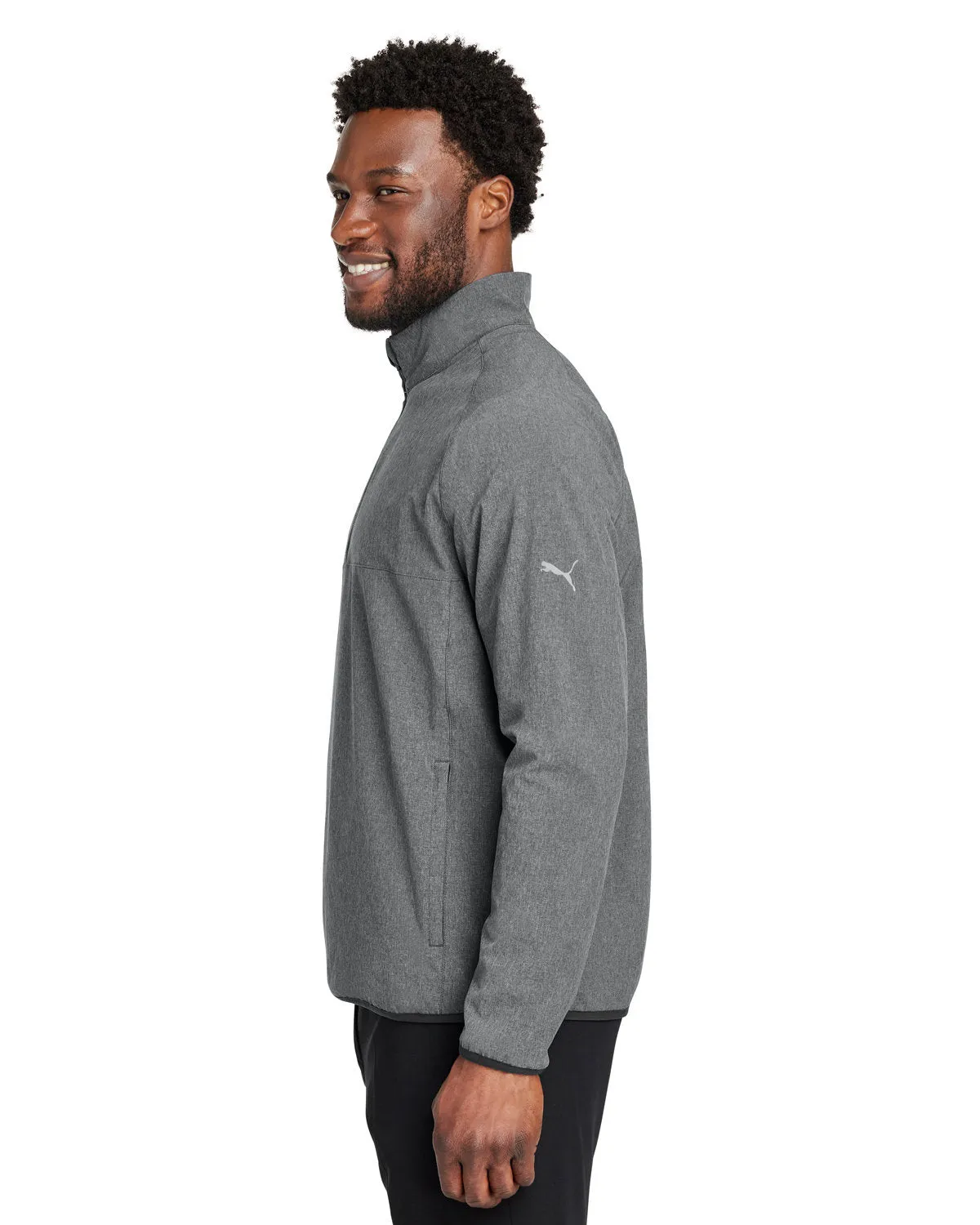 Custom Puma Men's Coastal Woven Quarter-Zip, Puma Black Heather