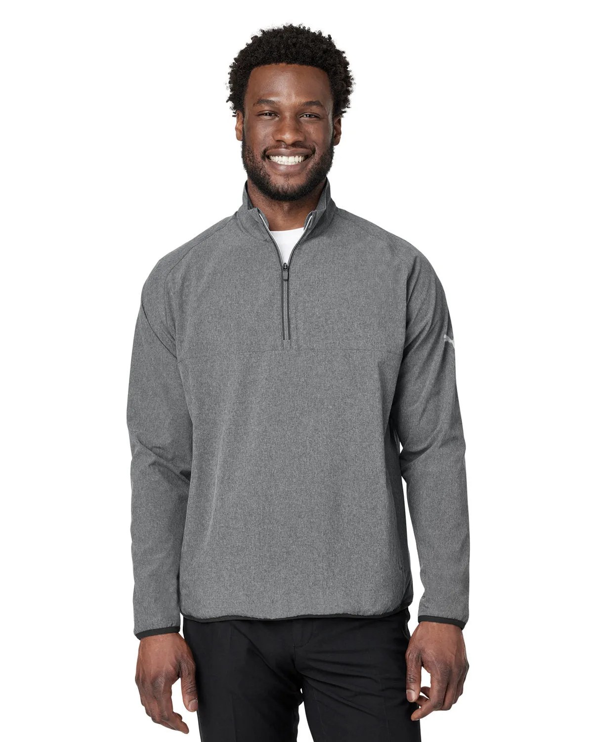 Custom Puma Men's Coastal Woven Quarter-Zip, Puma Black Heather