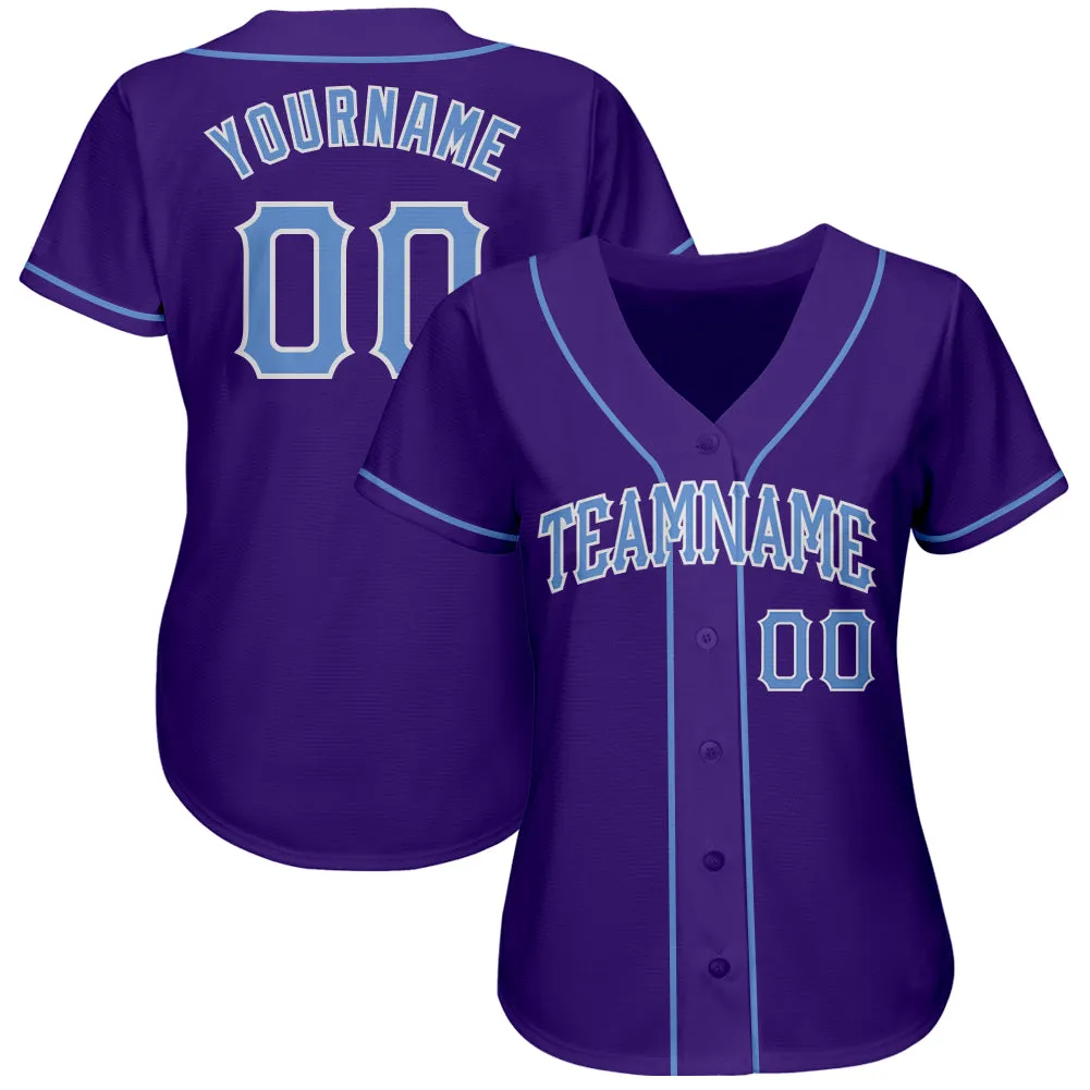 Custom Purple Light Blue-White Authentic Baseball Jersey