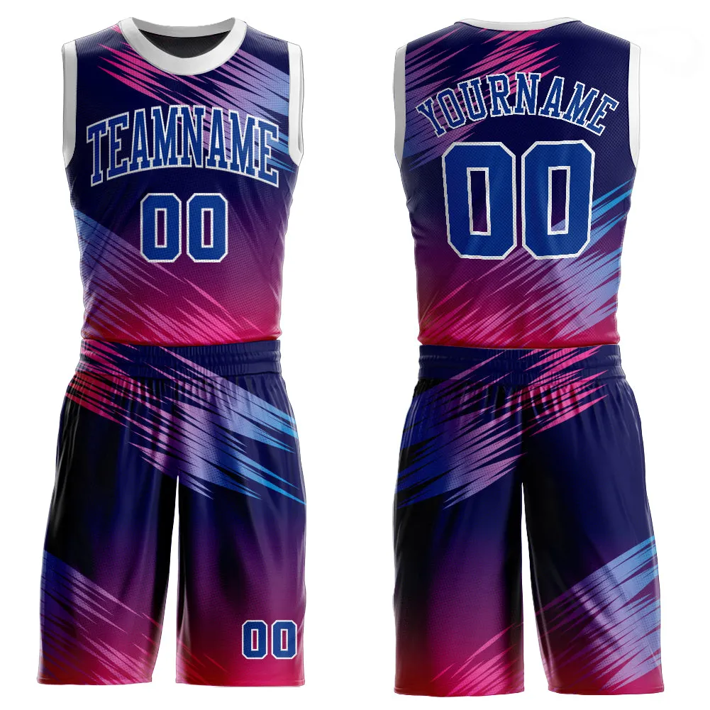 Custom Purple Royal-Pink Round Neck Sublimation Basketball Suit Jersey