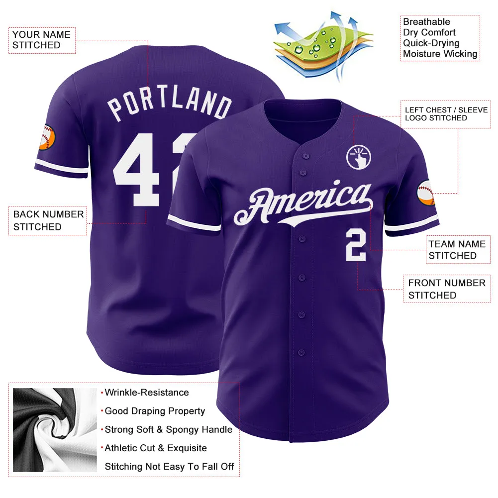 Custom Purple White Authentic Baseball Jersey