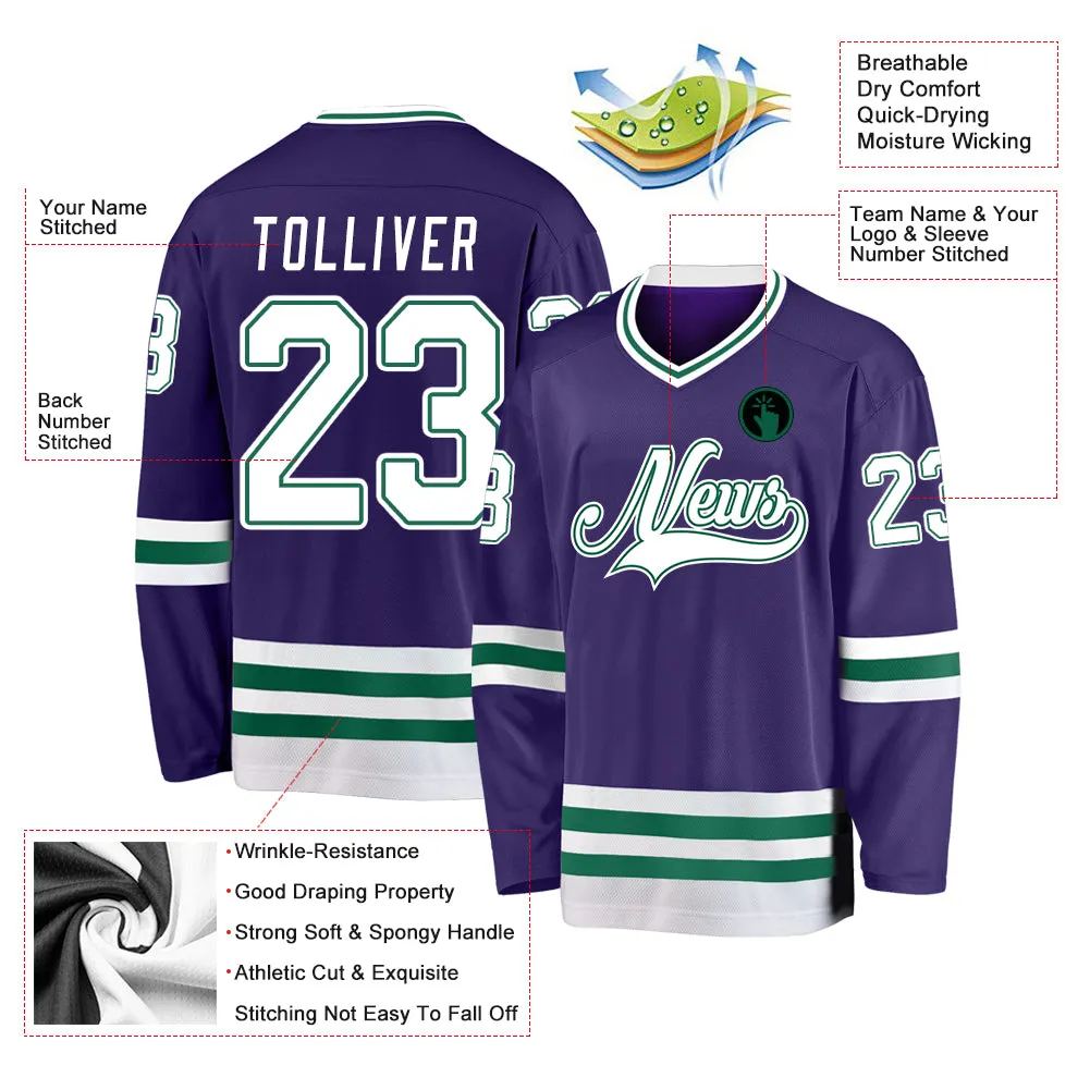 Custom Purple White-Kelly Green Hockey Jersey