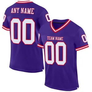 Custom Purple White-Red Mesh Authentic Throwback Football Jersey