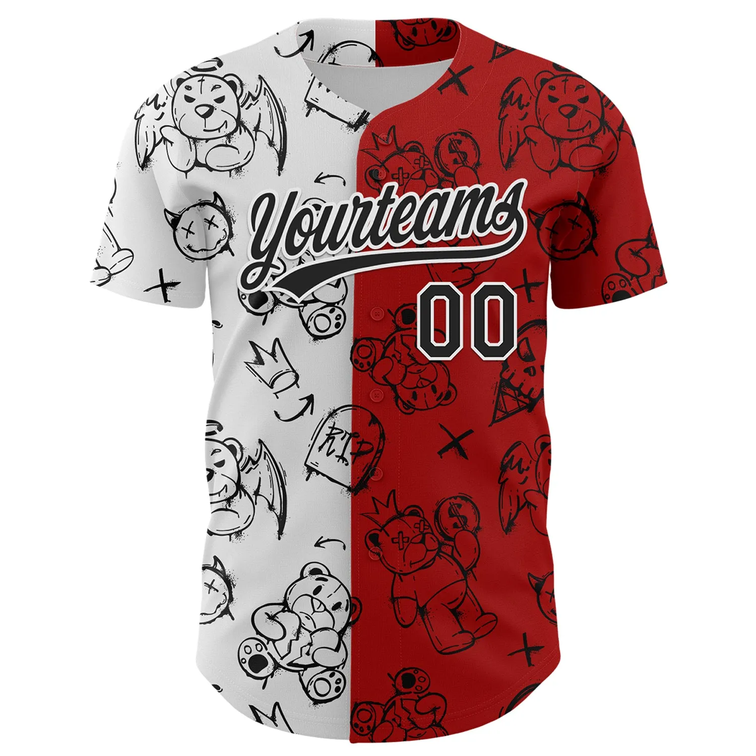 Custom Red Black-White 3D Pattern Halloween Authentic Baseball Jersey