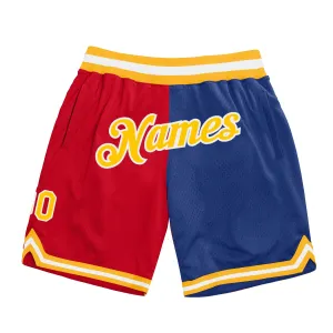 Custom Red Gold-Royal Authentic Throwback Split Fashion Basketball Shorts