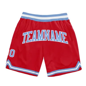 Custom Red Light Blue-White Authentic Throwback Basketball Shorts