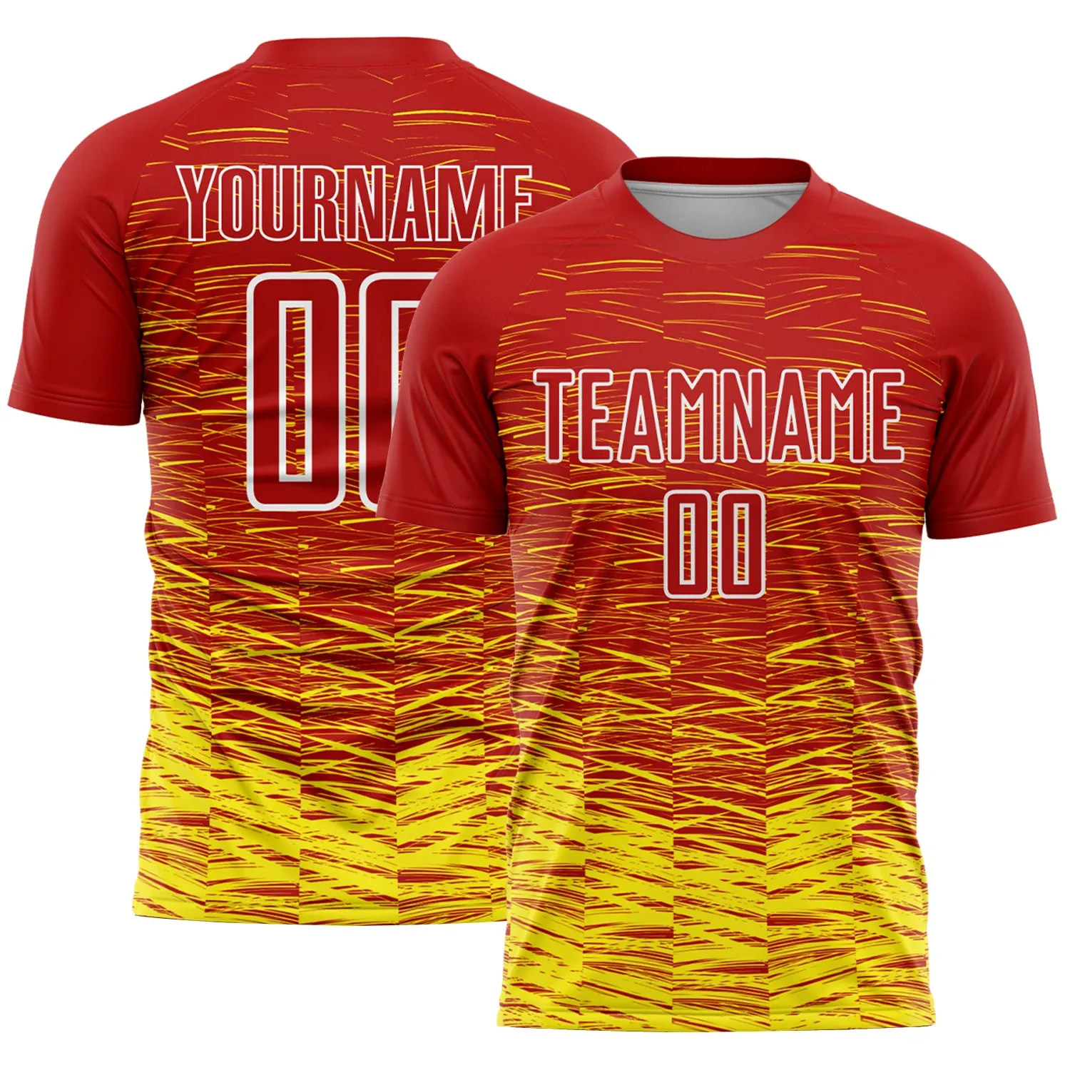 Custom Red Light Yellow-White Line Sublimation Soccer Uniform Jersey