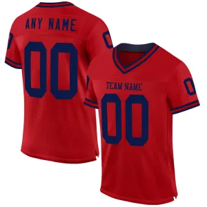 Custom Red Navy Mesh Authentic Throwback Football Jersey