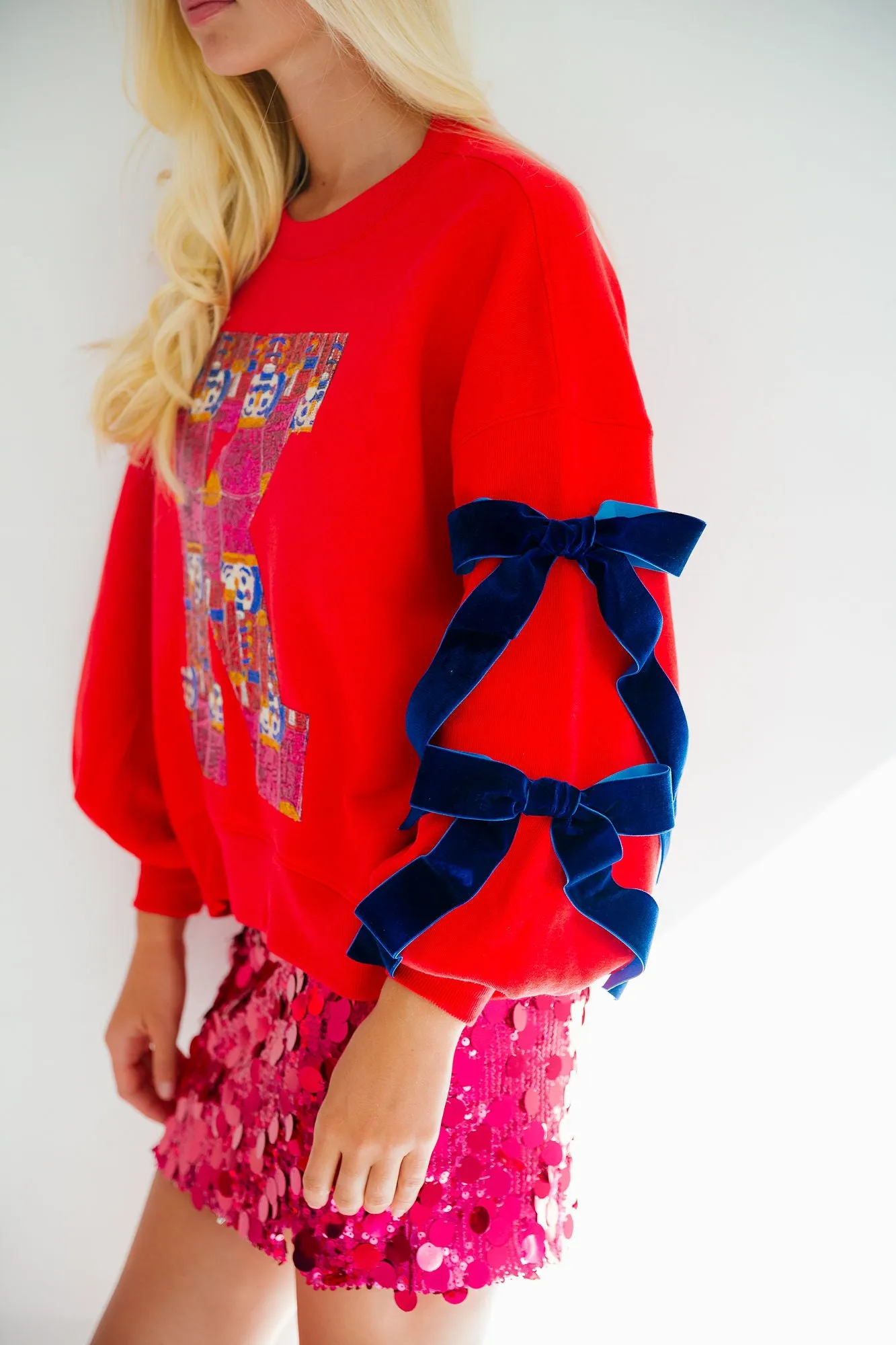 CUSTOM RED SEQUIN NUTCRACKER LETTER PULLOVER