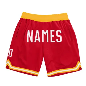 Custom Red White Authentic Throwback Basketball Shorts