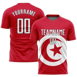 Custom Red White-Black Sublimation Tunisian Flag Soccer Uniform Jersey