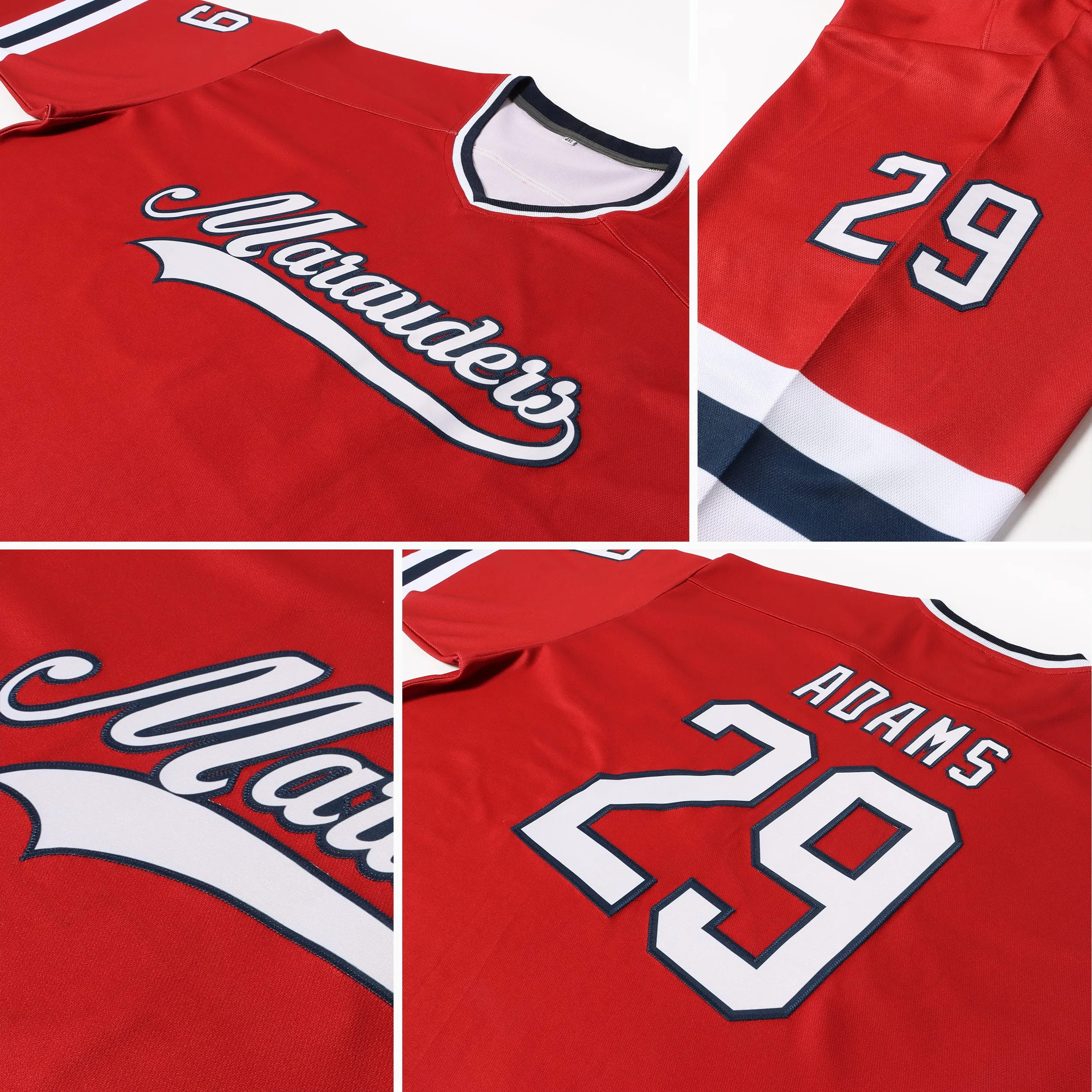 Custom Red White-Navy Hockey Jersey