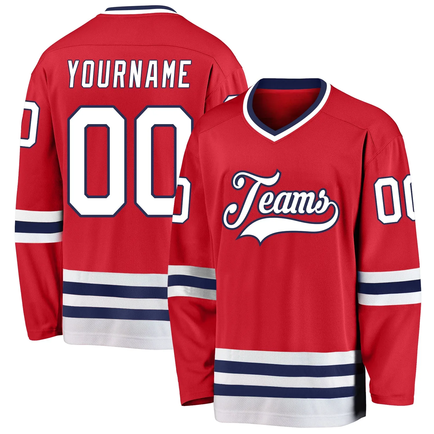 Custom Red White-Navy Hockey Jersey