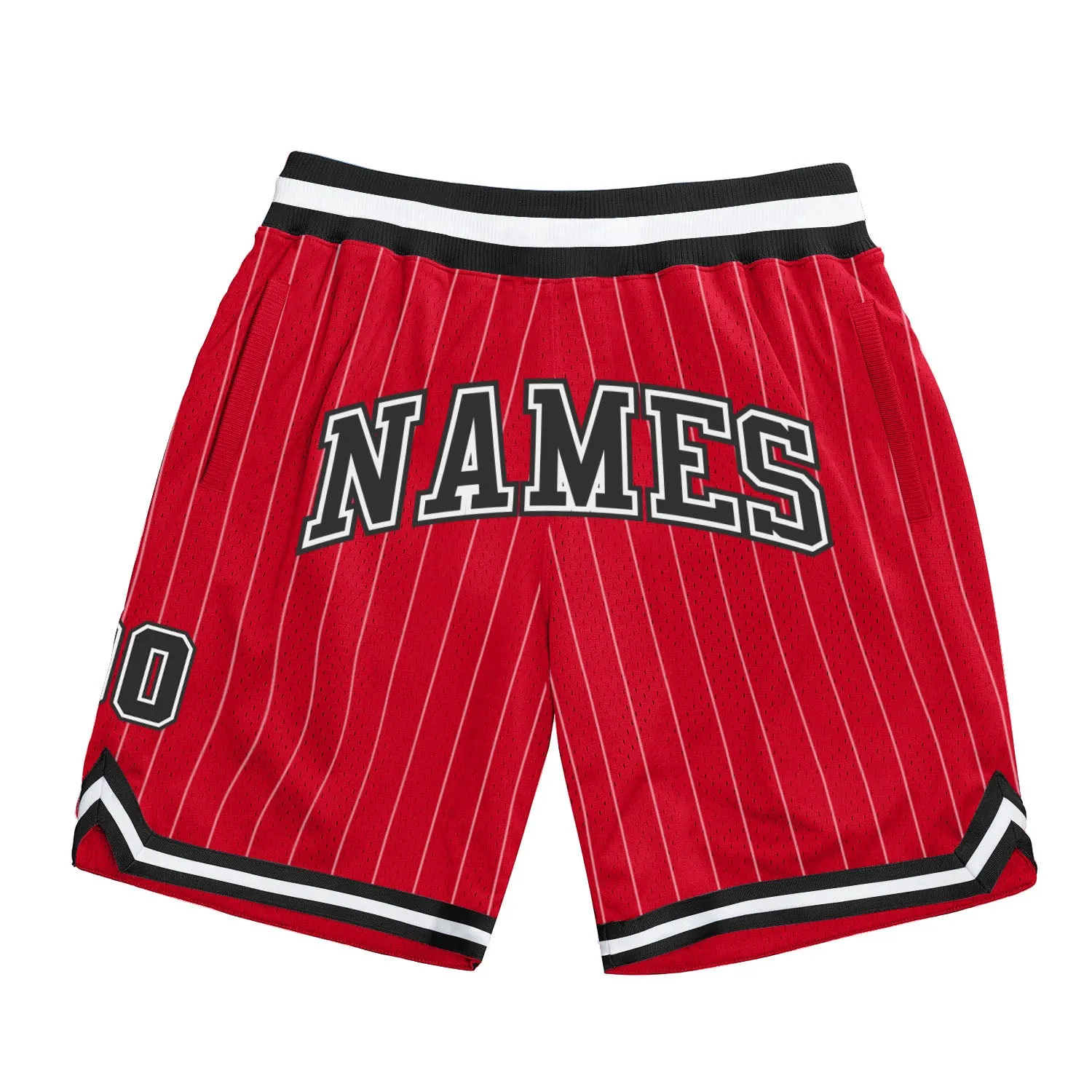 Custom Red White Pinstripe Black-White Authentic Basketball Shorts