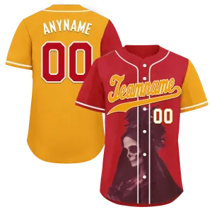 Custom Red Yellow Skull Fashion Personalized Authentic Baseball Jersey BSBJ01-D017150