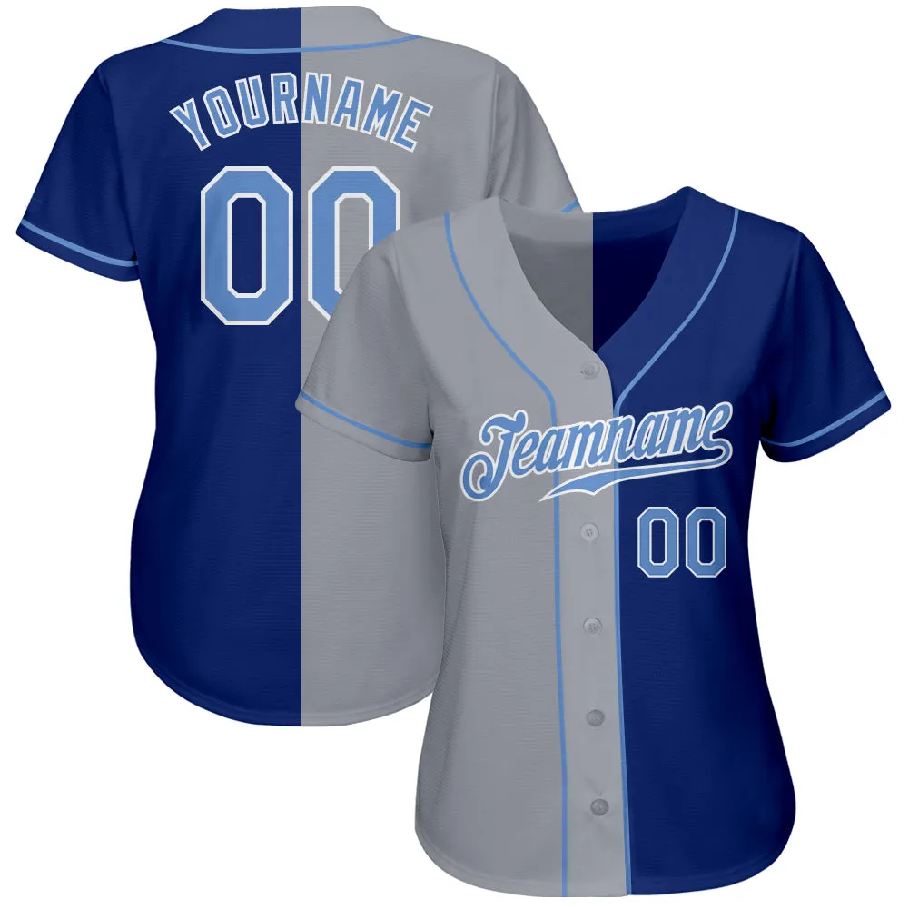 Custom Royal Light Blue-Gray Authentic Split Fashion Baseball Jersey