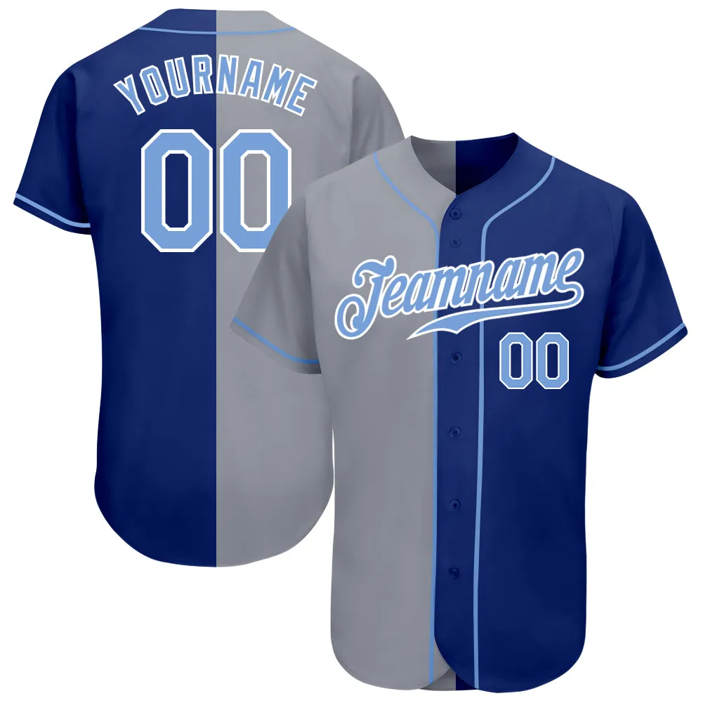 Custom Royal Light Blue-Gray Authentic Split Fashion Baseball Jersey