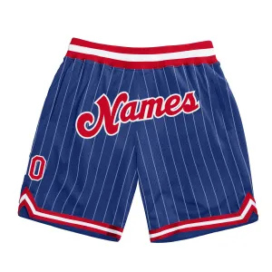 Custom Royal White Pinstripe Red-White Authentic Basketball Shorts