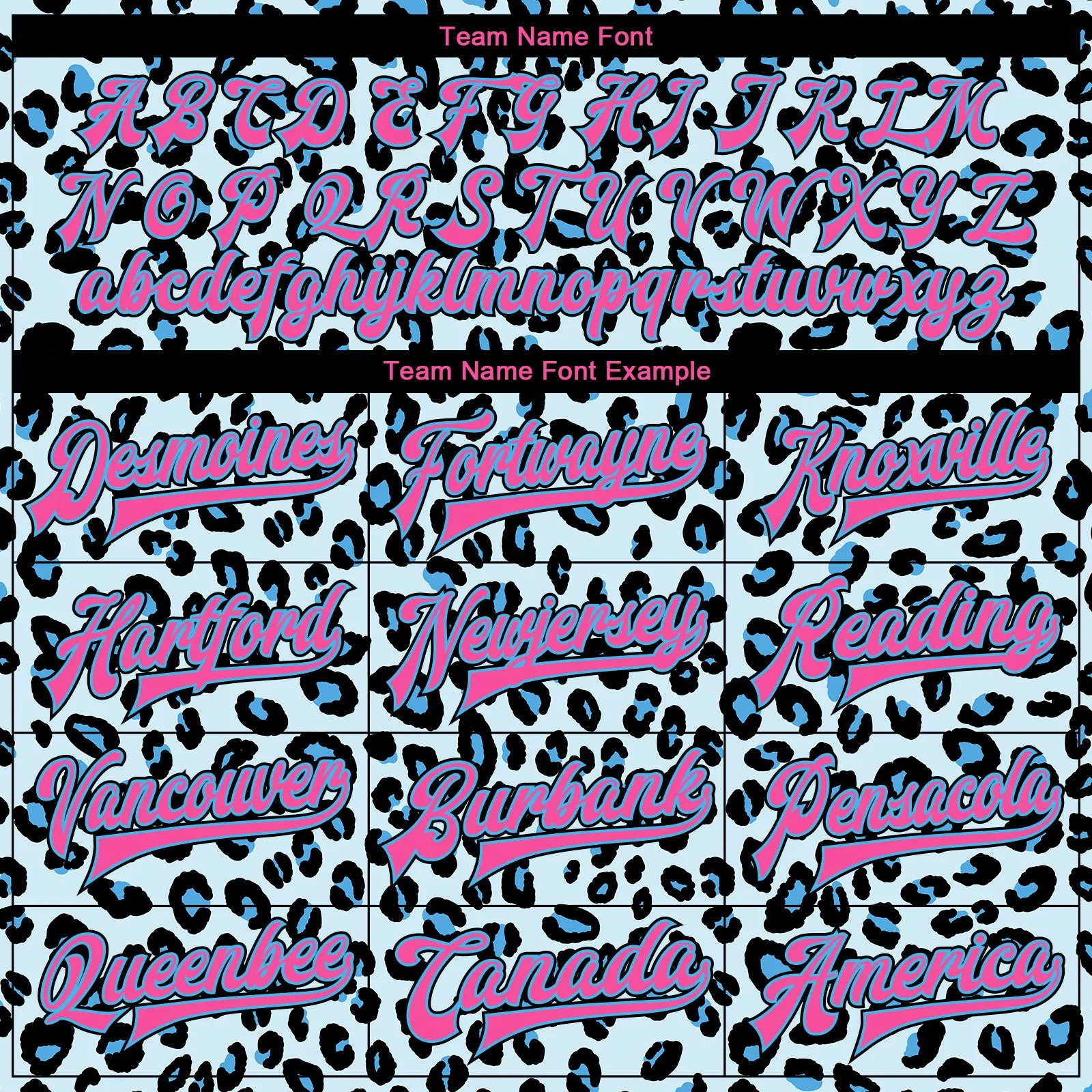 Custom Sky Blue Pink-Black Leopard Print 3D Pattern Design Bomber Full-Snap Varsity Letterman Jacket