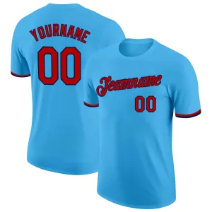 Custom Sky Blue Red-Navy Performance T-Shirt