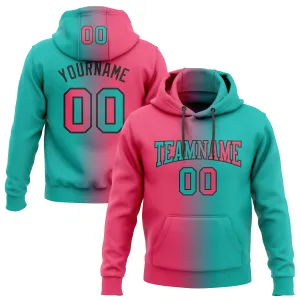 Custom Stitched Aqua Neon Pink-Black Gradient Fashion Sports Pullover Sweatshirt Hoodie