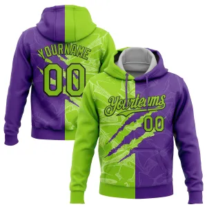 Custom Stitched Graffiti Pattern Neon Green Purple-Black 3D Scratch Sports Pullover Sweatshirt Hoodie