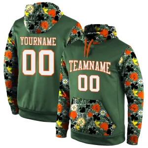 Custom Stitched Green White-Orange 3D Pattern Design Sports Pullover Sweatshirt Hoodie