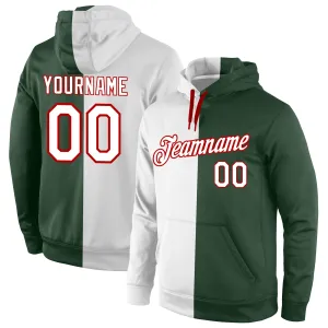 Custom Stitched Green White-Red Split Fashion Sports Pullover Sweatshirt Hoodie