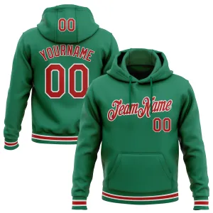 Custom Stitched Kelly Green Red-White Sports Pullover Sweatshirt Hoodie