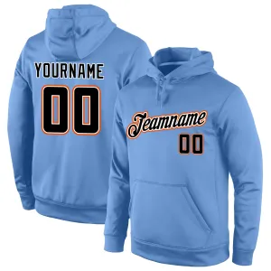 Custom Stitched Light Blue Black-Orange Sports Pullover Sweatshirt Hoodie