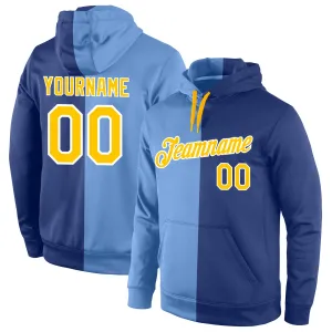 Custom Stitched Light Blue Gold-Royal Split Fashion Sports Pullover Sweatshirt Hoodie