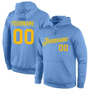 Custom Stitched Light Blue Gold Sports Pullover Sweatshirt Hoodie