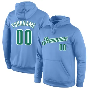 Custom Stitched Light Blue Kelly Green-White Sports Pullover Sweatshirt Hoodie